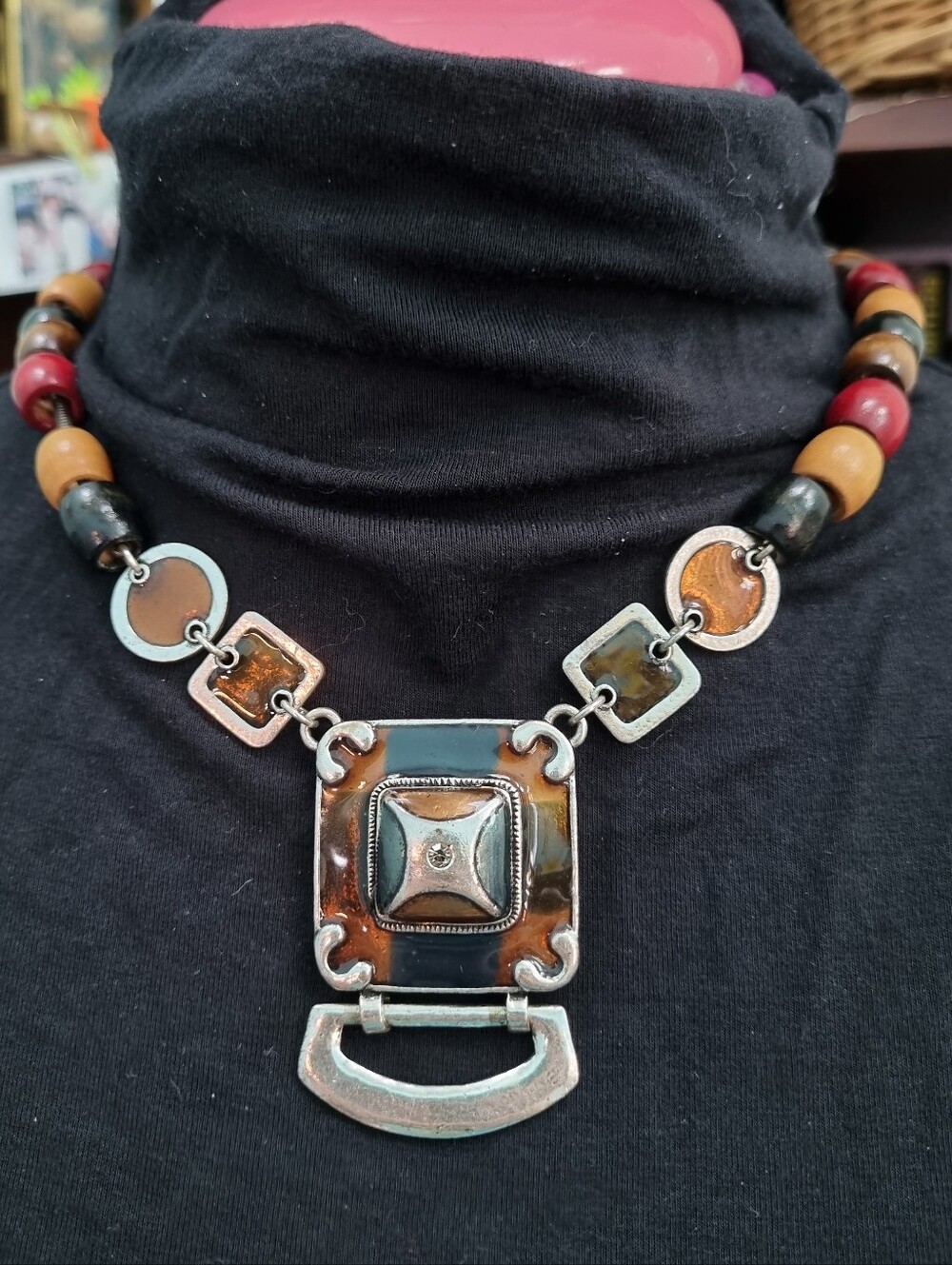 Upcycled | Upcycled Passions Necklace With Wood Beads And Silver Tone